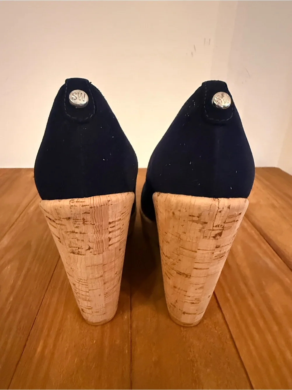 Stuart Weitzman. Corkswoon Wedges. Navy Suede. Size 7.